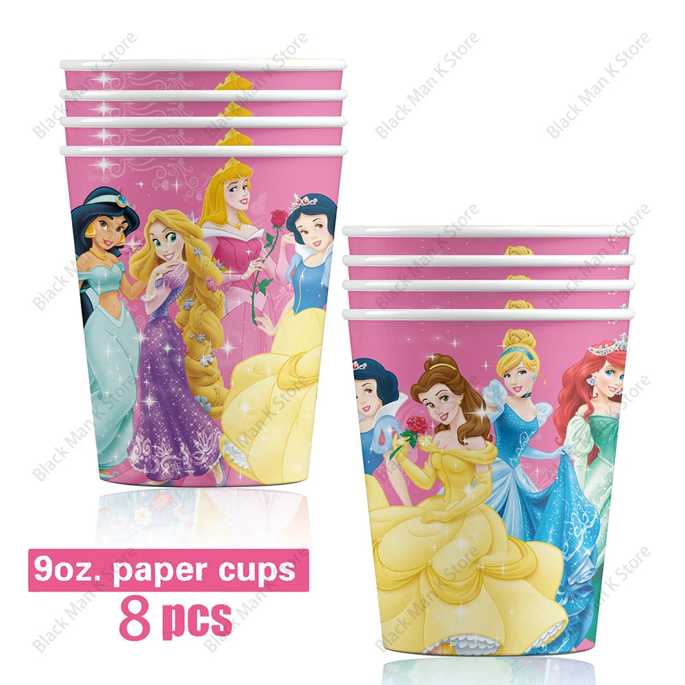 Princess Snow Queen Theme Disposable Tableware Decorations Kid Girl Birthday Party Supplies Princess Cup Plate Tablecloth Set
