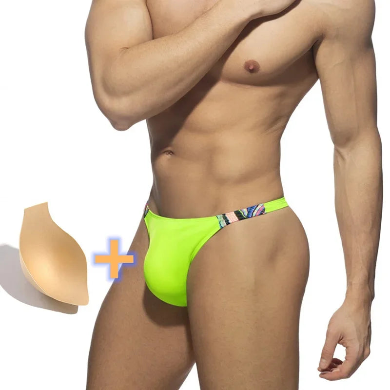 Men's Swimming Trunks with Push Pad Low Waist Bikini Panties Solid Sexy Swimsuit Quick-Drying Swimming Shorts Beach Swim Surf