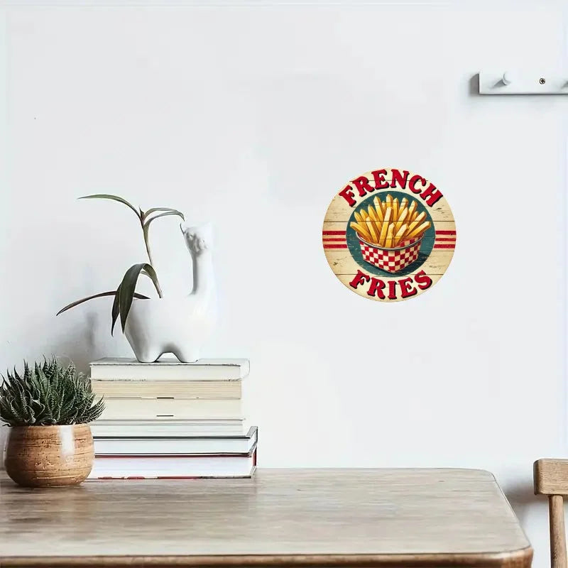 Rustic Wooden French Fries Sign - Vintage Wall Decor, Retro Chip Art for Home & Outdoor, Ideal for Entryway & Room Decoration