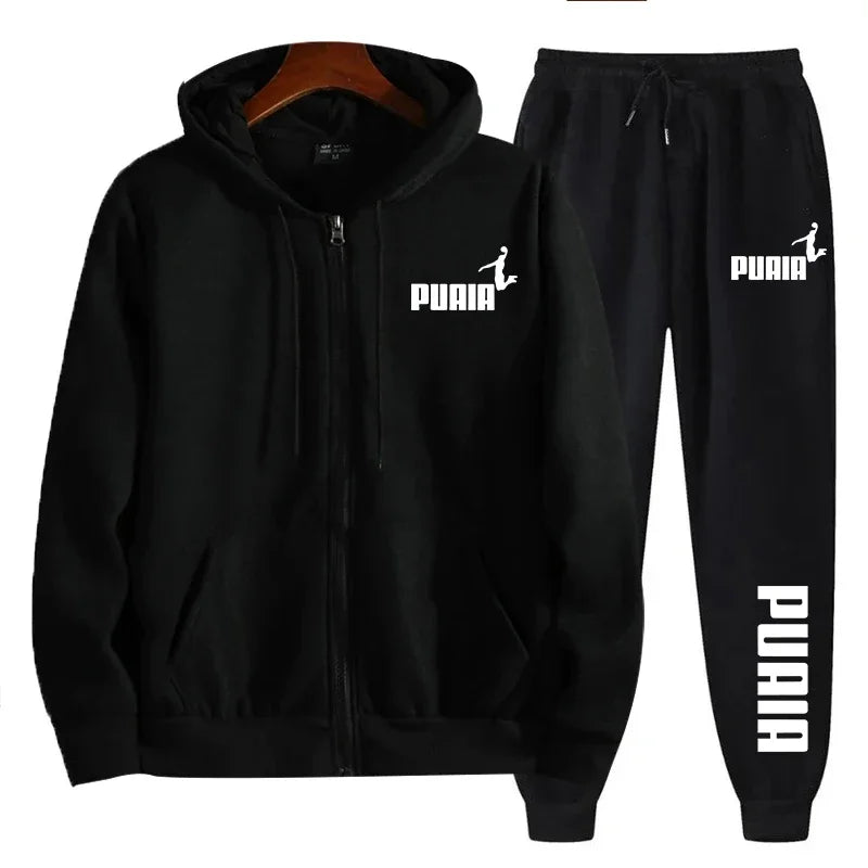 Hot selling men's sportswear trendy printed hooded sweatshirt casual pants 2-piece set
