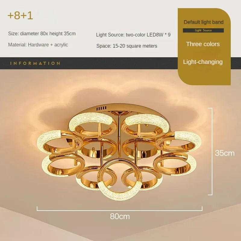Modern Chandelier For Living Room Bedroom Nordic Golden Ring Ceiling Lamp Luxury Home Decor Indoor Ceiling Light Lustre Fixtures