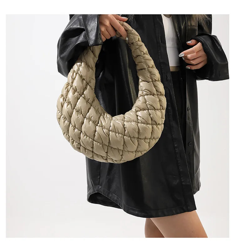 Quilted Embroidered Thread Women's Bag Pleated Cloud Mini Handbags Down Padded Lightweight Clutch Bag Cotton Small Shoulder Bags