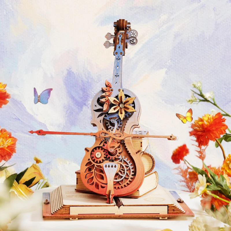 Robotime Magic Cello Adults 3D Puzzles Wooden Music Box Puzzle to Build Unique Music Gift Hobby Kits Cat's Sky City Music Box