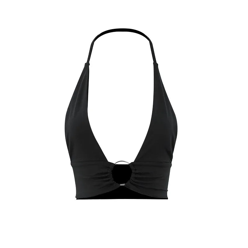 Summer Women Sexy Super-short Tank Tops Patchwork Camis Solid Hollow Out Tops Ladies Sleeveless Strapless V-neck Slim Top Vests