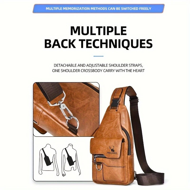 New PU Leather Crossbody Bag Vintage Casual Chest Bag Men Women Large Capacity Waterproof Sling Bag Simple Business Shoulder Bag
