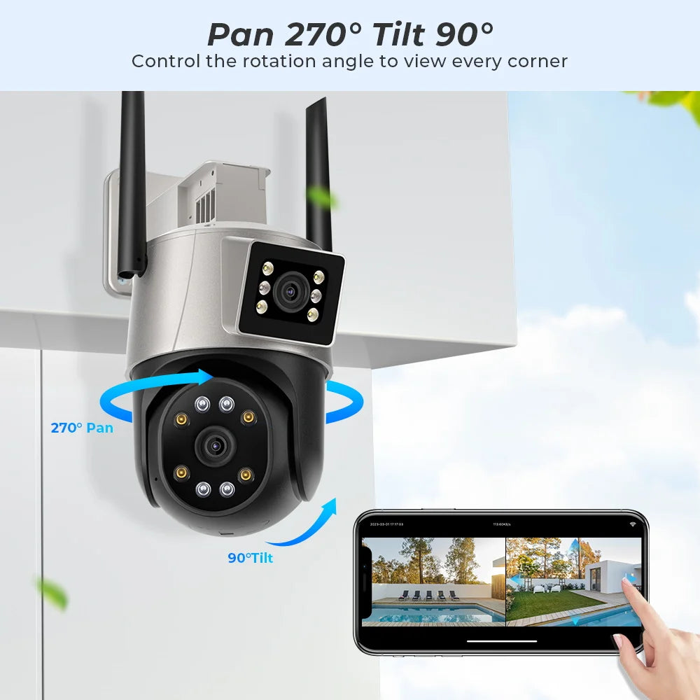 8MP 4K Dual Lens PTZ IP Camera Outdoor Ai Human Detection CCTV Security Camera Color Night Vision Wifi Surveillance Camera ICsee