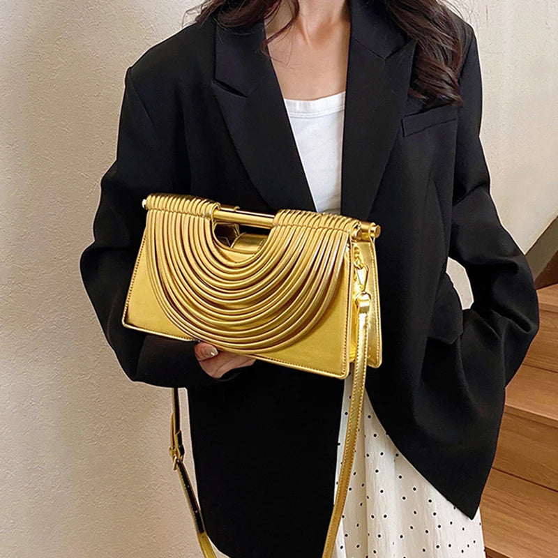 Luxury Evening Handbag For Women Golden Noodle Knot Design Dinner Party Clutch Bag Luxury Designer Square Crossbody Bags