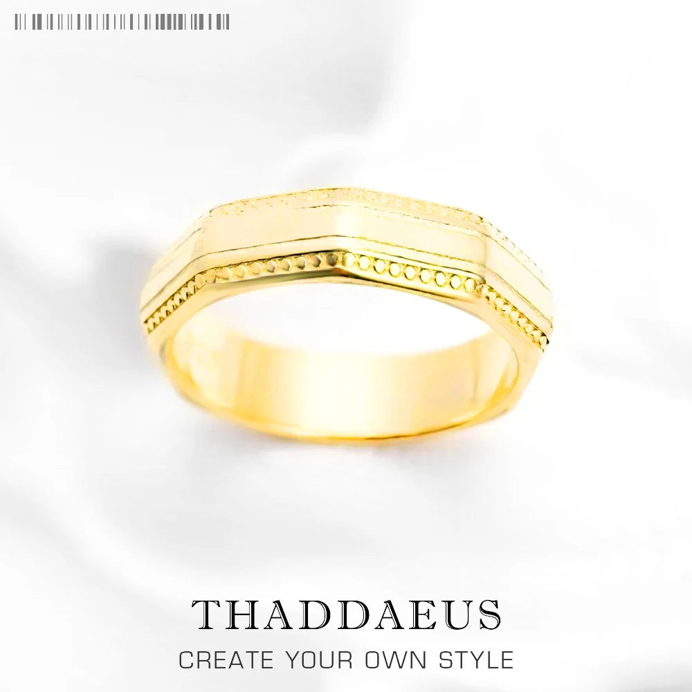 Couples’ Ring Angular Gold,TrendyFine Jewerly For Women Men Autumn Modern Gift In 925 Sterling Silver
