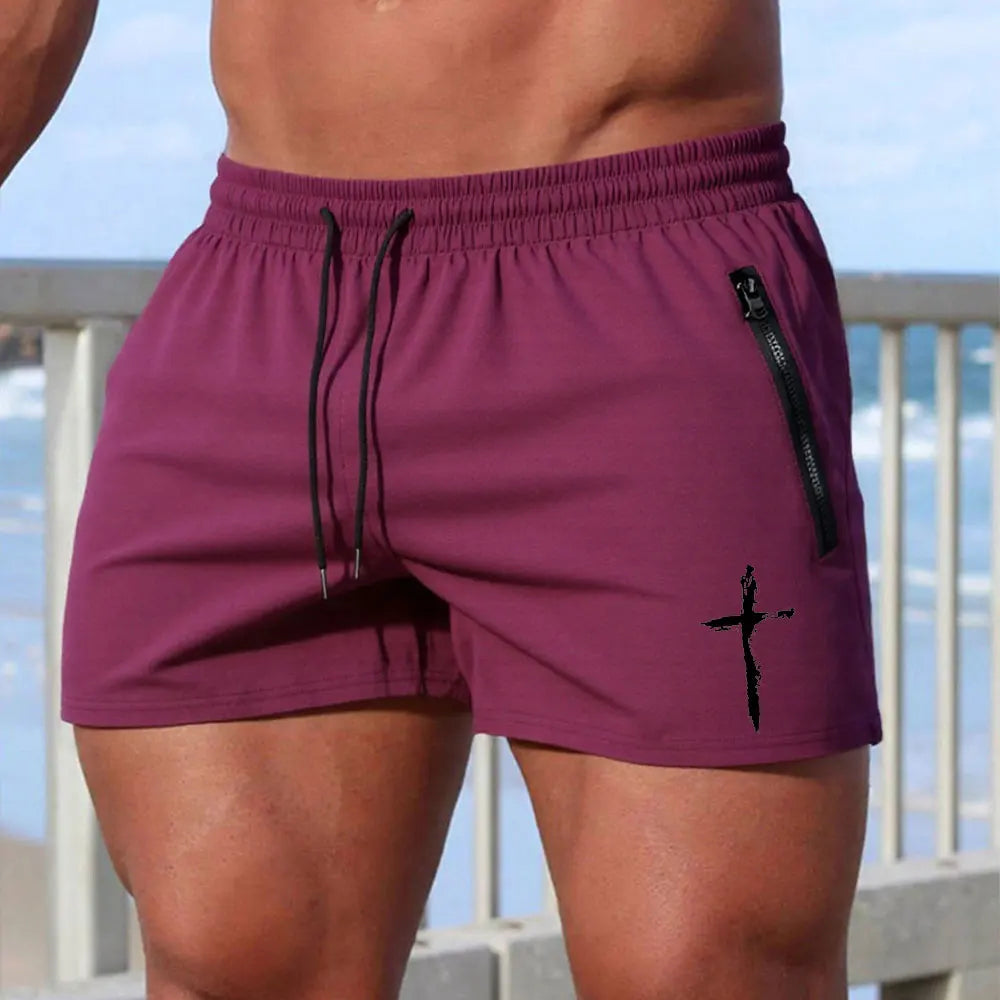 Men's Swimming Trunks Summer Gyms Fitness Bodybuilding Men Cross Print Beach Shorts Boxer Trunks Men Running Sport Sportwaer