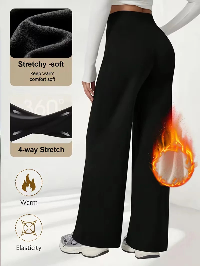 Plush Wide Leg Trousers Warm Winter High Waisted Straight Pants Outdoor Skiing Jogging Or Exercise Winter Women's Pants & Capris
