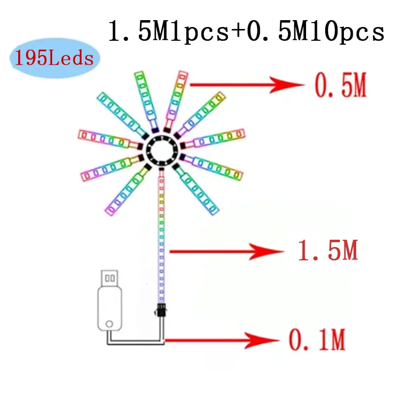 5V RGB Firework Strip Light LED Bluetooth 24key Remote Control USB WS2812 Changing Color Smart Lamp Sync Music Home Decor Lights