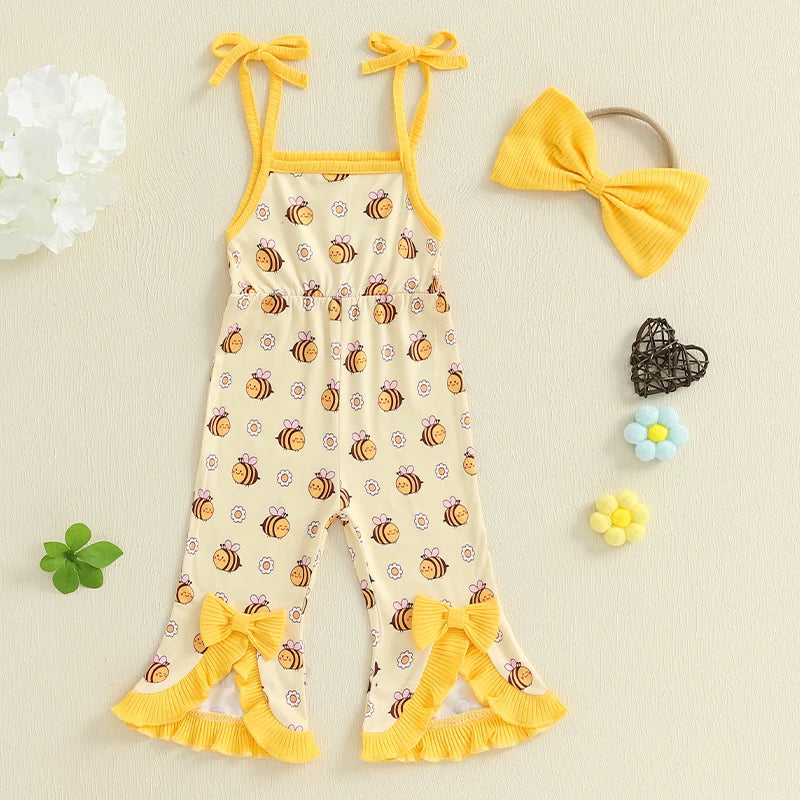 Adorable Infant Girl Floral Print Romper with Matching Headband Set for Summer Beach Vacation Outfit 2 Pcs Set