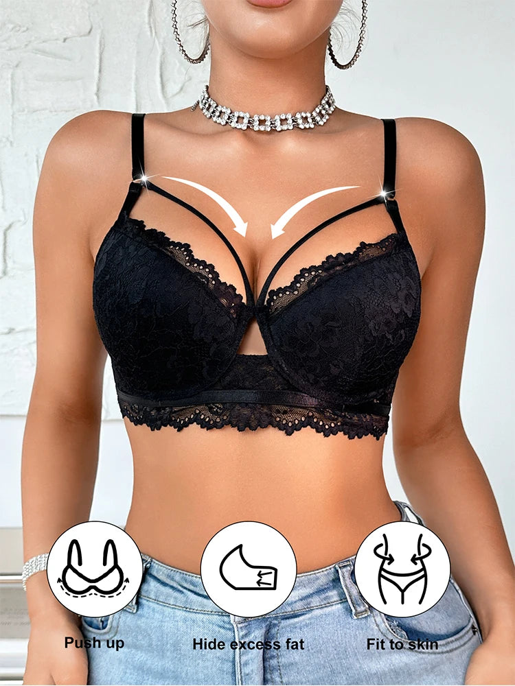 Women's Sexy Lace Bra Underwire Push-Up Support Anti-Sagging Beautiful Breasts Suitable For Dating Comfortable 3/4 Cup Daily Bra