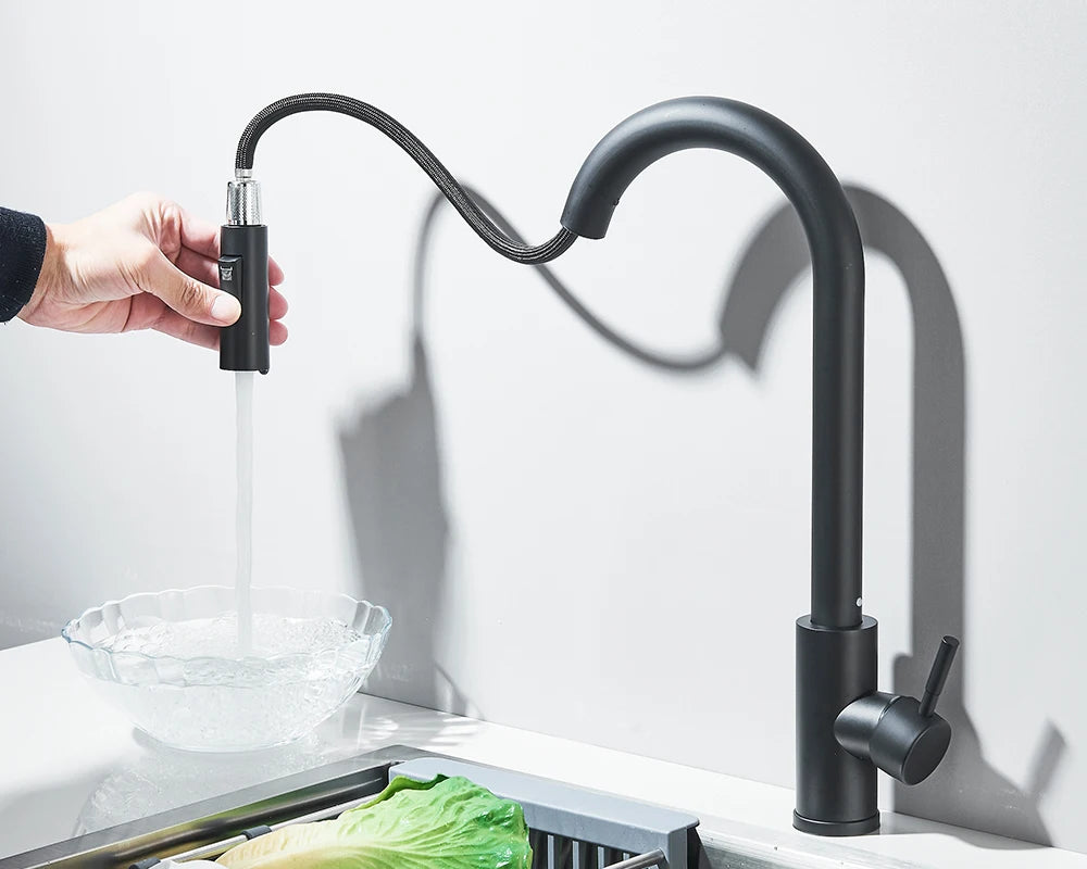 Pull Down Kitchen Sink Faucet Pull Out Two Function Single Handle Hot and Cold Water Mixer Taps Deck Mounted