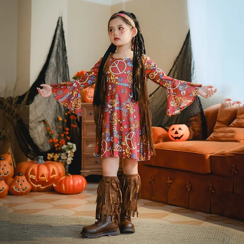 European and American Girls Dress Retro Hippie Vintage Style 70s Disco Party Costume Halloween Cosplay Outfit Stage Performance