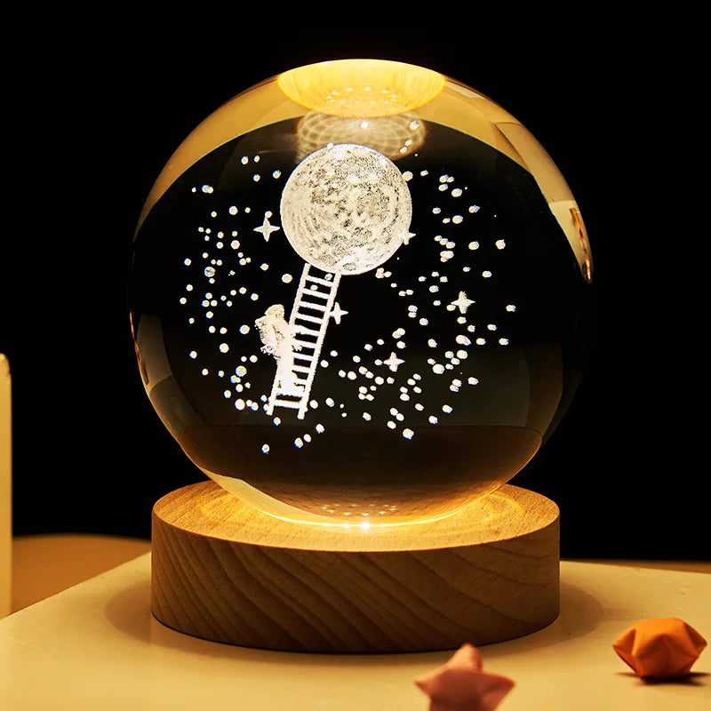 3D Crystal Lights Lamp Glowing Planetary Galaxy Night Light Crystal Ball Night Lights Bedside Light Home Decor Christmas Gift