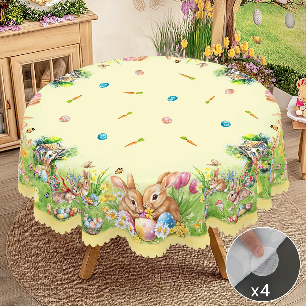 1 Easter Round Tablecloth, 5 Sizes Available, Tulip Easter Bunny Egg Garden Printed Square Tablecloth, Edge Embossing Process, Spring Garden Tablecloth Decoration, Tablecloth for Daily Home Kitchen, Terrace Use, Easter Decora