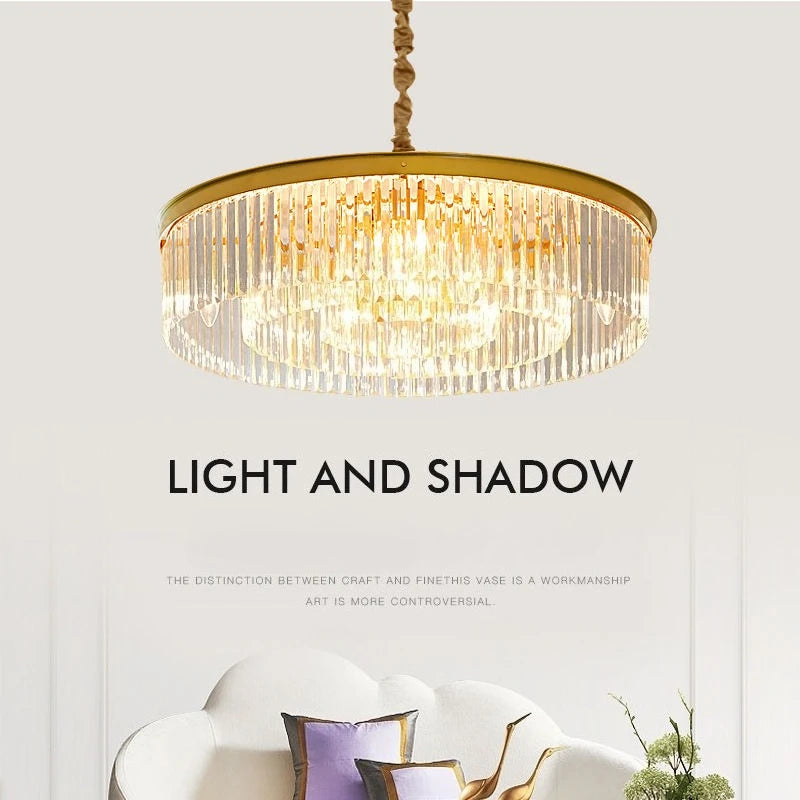 Modern LED Crystal Chandelier American Atmosphere Living Room Villa Hanging Light Bedroom Dining Room Pendant Lamp Home Decor