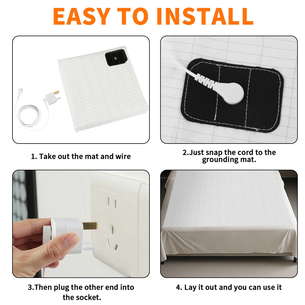 Grounding Bed Sheet Grounding Mat Earthing UK/USA/EU Plug with 10%Silver Fiber & 90%Organic Cotton Earth Energy Mat for Healthy