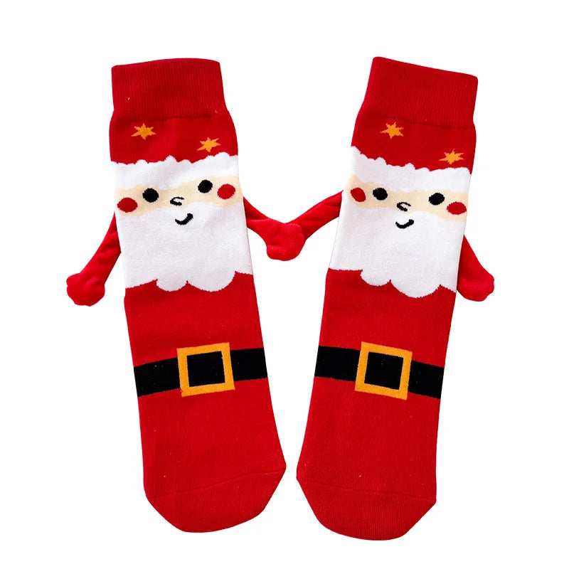 Women's Socks Cartoon Creative Christmas Wear Funny Handholding Kawaii Cute Socks High Quality Cotton Mid-tube Socks For Girl