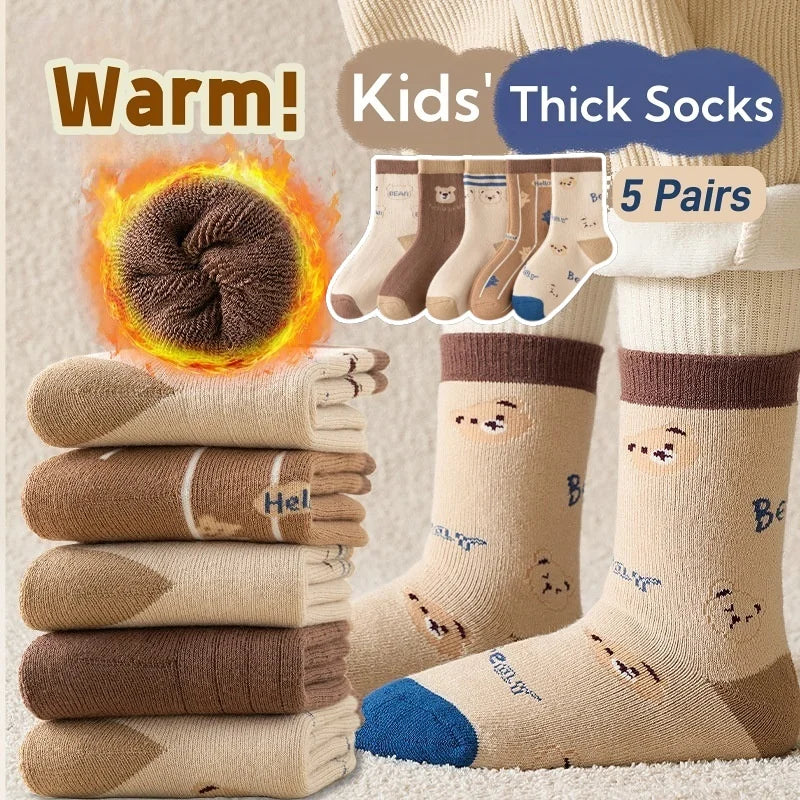 Girls Winter Socks 5 Pairs Baby Cute Color Princess Pink Thick Cotton Socks Children Warm Winter Socks