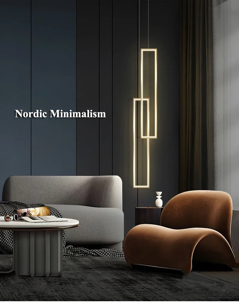 Modern Rectangle Led Pendant Lamp Living Room background Wall Chandelier Home Decor Bedroom Bedside Hanging Light Lustre Fixture