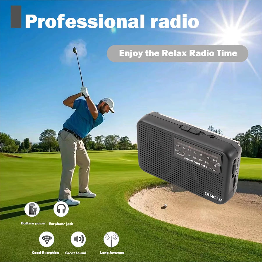 AM/FM portable radio with high sensitivity and high sound quality, uses durable No. 7 batteries, built-in high quality