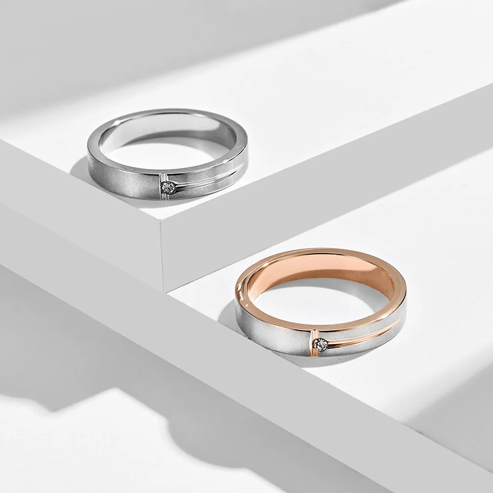 Romantic Couple Ring 100% Pure 925 Sterling Silver Ring Zircon Rose Gold & White Color Wedding Rings For Lovers Women Men