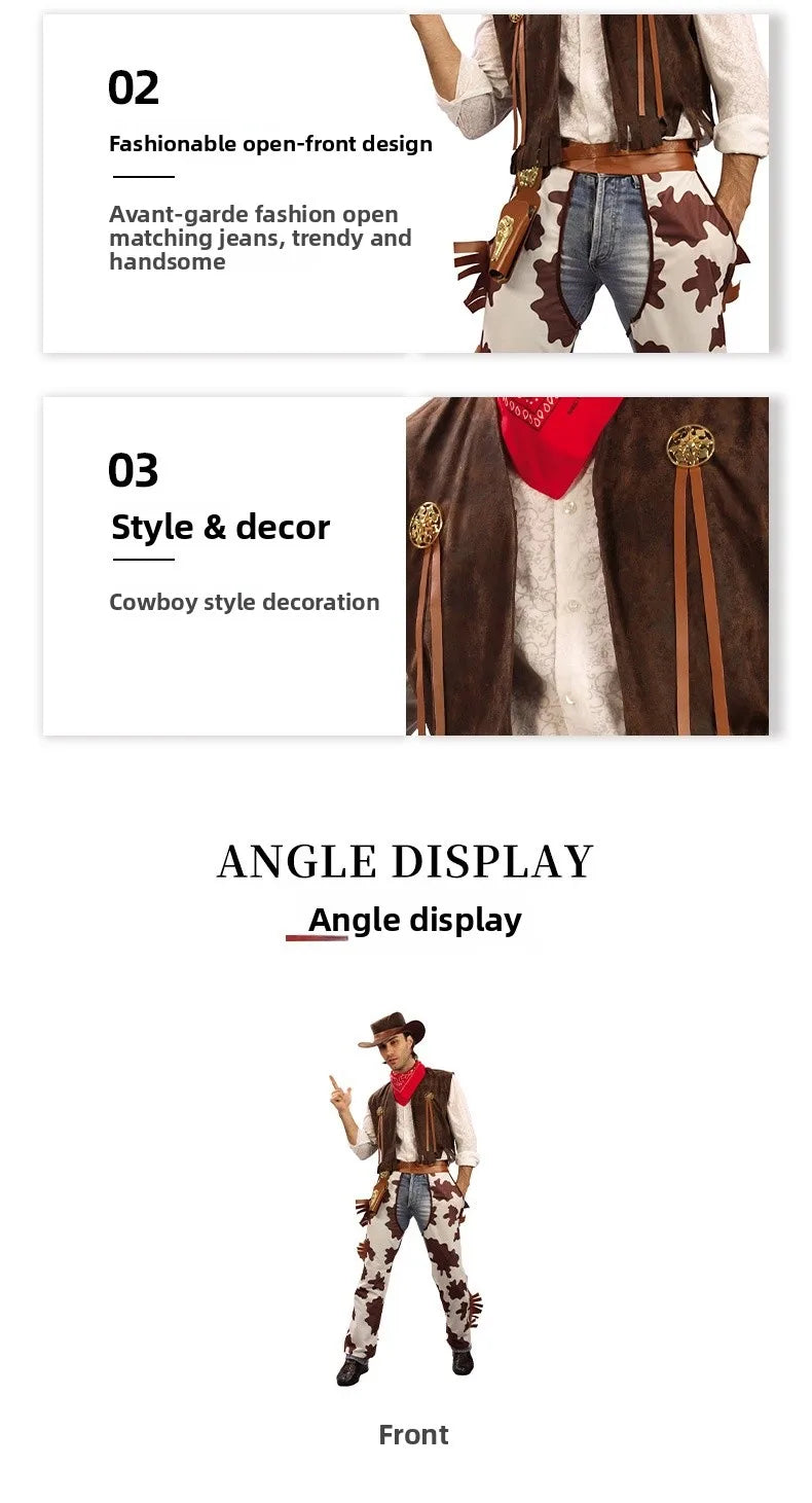 Adult Men's Western Cowboy Costume Halloween Cosplay Masquerade Role-playing Performance Outfit Traditional Chinese Stage Cos...