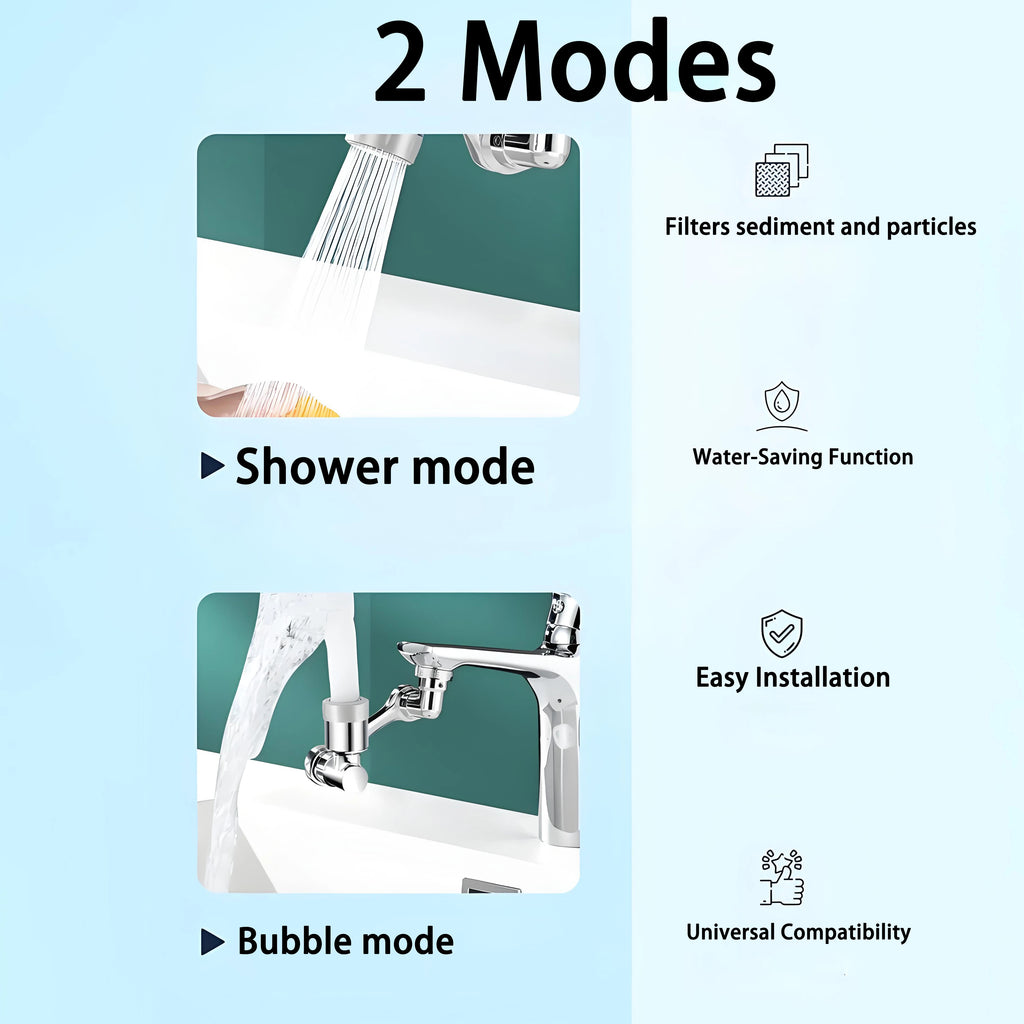 Universal 1080° Swivel Kitchen Faucet Extender with Dual Spray Modes Flexible Arm and Aerator Nozzle for Easy Sink Cleaning