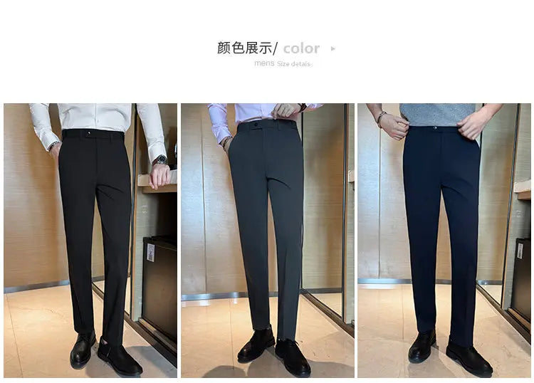 Men Suit Pant Elastic Waist Solid Slim Fit Dress Pants Light Thin Business Casual Office Social Trouser Oversized Men Clothing