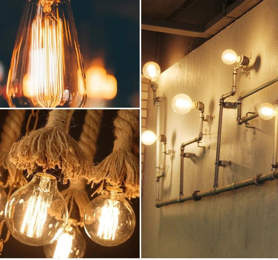 Vintage Edison LED Filament Bulb E27 220V 4W Dimmable Amber Glass ST64 G80 G95 G125 T185 A19 Retro Incandescent Lamp for Home