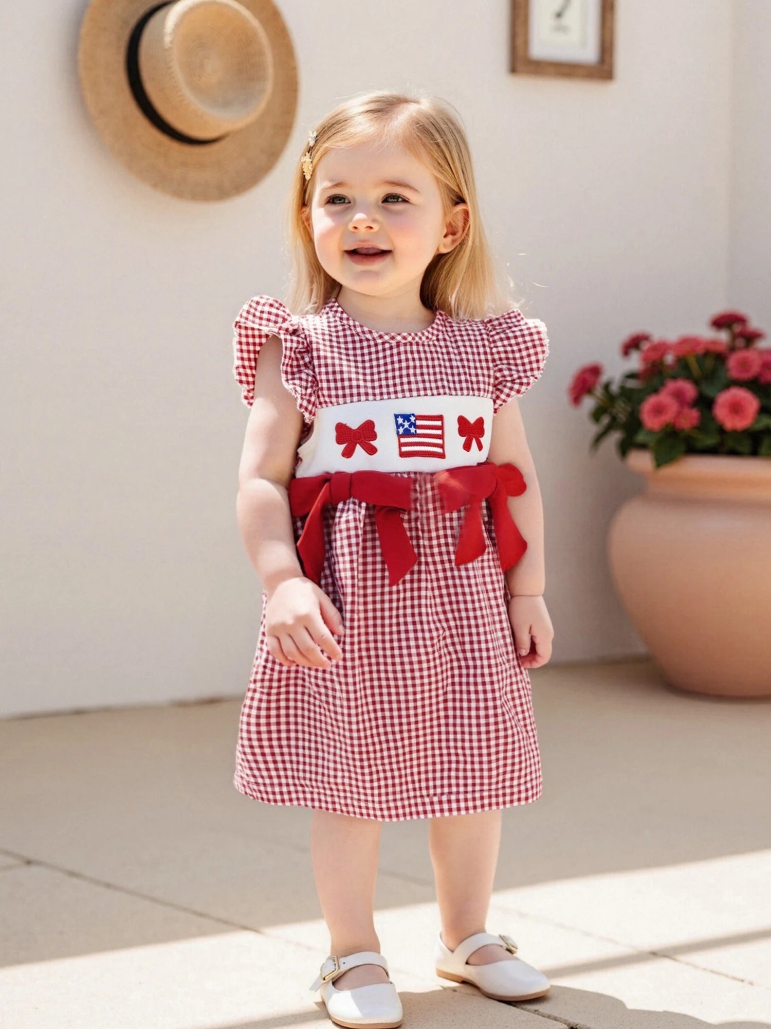 Girls Patriotic Dress American Flag Print Bow Sleeveless Casual Dress Toddler Independence Day Summer Outfit Kids Red White