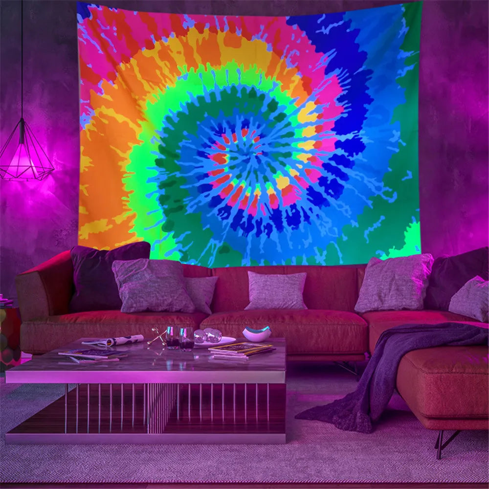 Fluorescent tapestry Wall hanging cloth Bedroom decoration psychedelic art poster