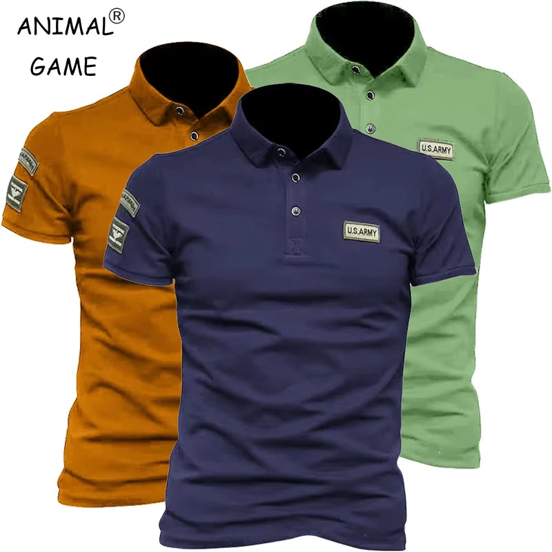 New Men Short Sleeve Breathable Polo Shirts Embroidered T Shirt for Men Lightweight Solid Color Tops Button Shirts