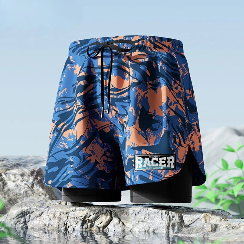 Mens Style Swimming Trunks for Adults Double layer Quick Drying Beach Pants Antiembarrassing Hot Spring Casual Shorts for Summer