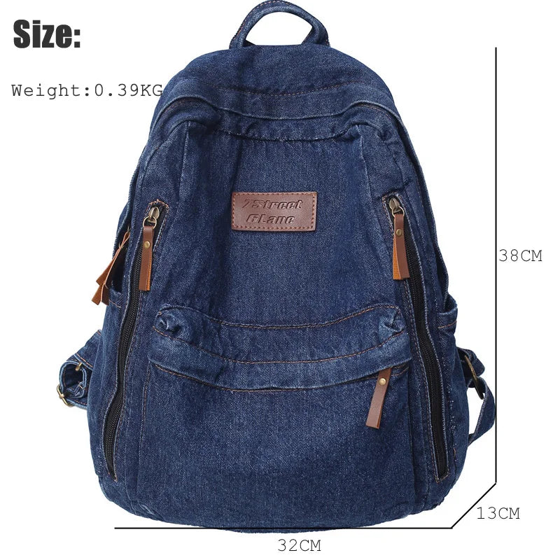 New Men's and Women's Denim Backpack Large Capacity Laptop Bag Travel Backpack College Student Backpack