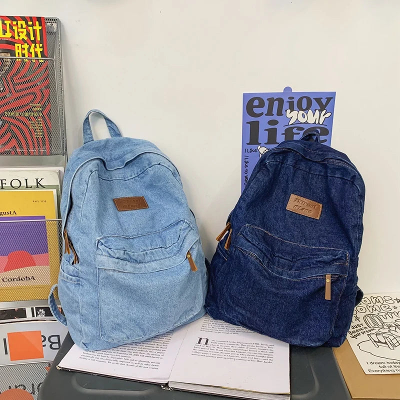 New Men's and Women's Denim Backpack Large Capacity Laptop Bag Travel Backpack College Student Backpack
