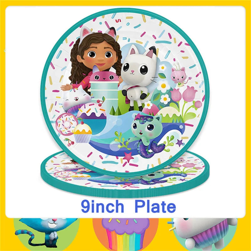 Gabby Doll's House Party Supplies Tableware Paper Plate Ballon Tablecloth for Kids Boys Birthday Party Decorations Baby Shower