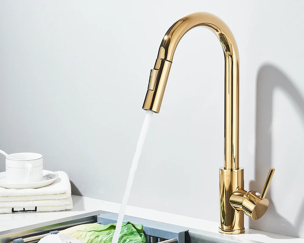 Pull Down Kitchen Sink Faucet Pull Out Two Function Single Handle Hot and Cold Water Mixer Taps Deck Mounted