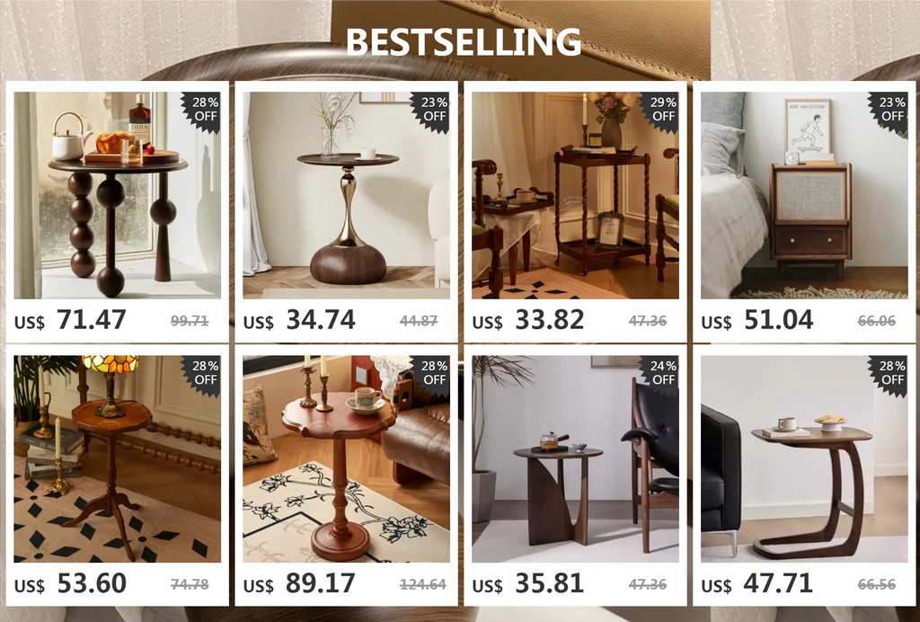 French Light Luxury Walnut Coffee Table Vintage Round Storage End Table Solid Wood Sofa Nightstand Living Room Bedside Accent