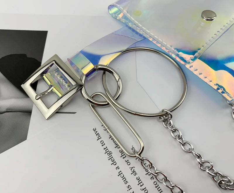 2024 Laser Colorful Holographic Belt Bag Women Fashion PVC Chains Waist Bag Street Casual Elegant Fanny Pack