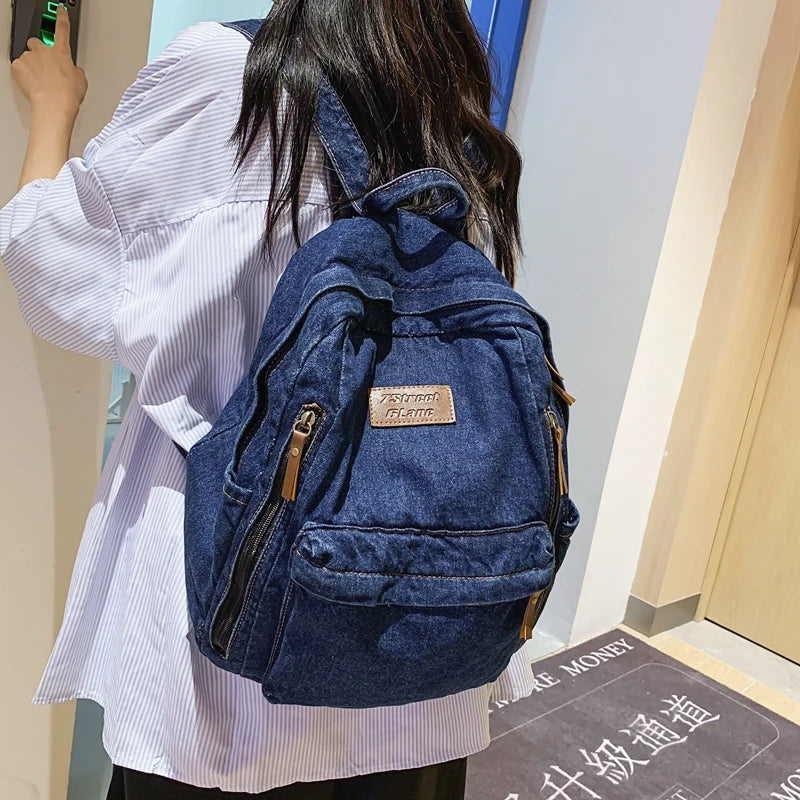 New Men's and Women's Denim Backpack Large Capacity Laptop Bag Travel Backpack College Student Backpack