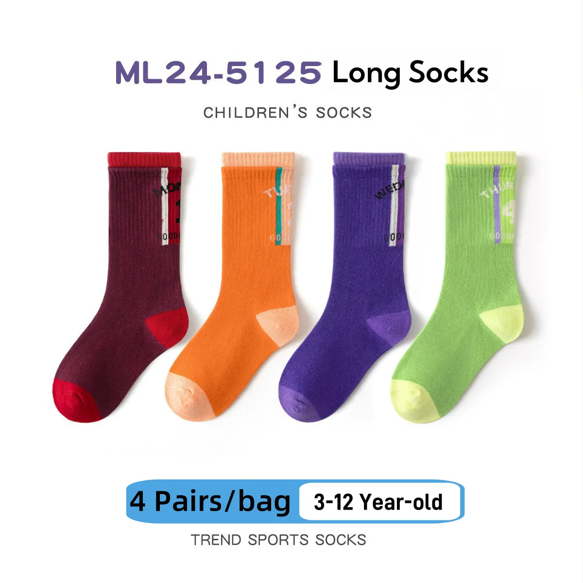 4 Pairs Long Socks Children's Newest Tennis Socks Knee Socks Cotton Striped Sporty Socks Boys Girls Skating Athletic Socks