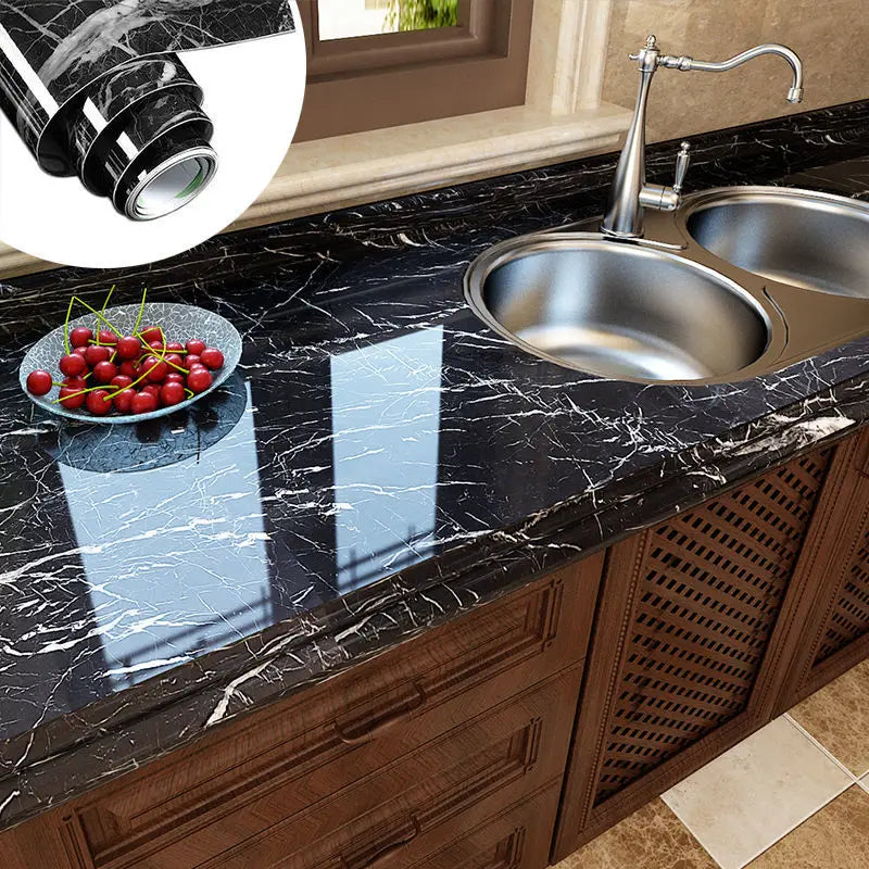 DIY Contact Paper Kitchen Stickers Solid Color PVC Self-adhesive  Home Decorative Marble Wallpaper Living room Study Furnitures