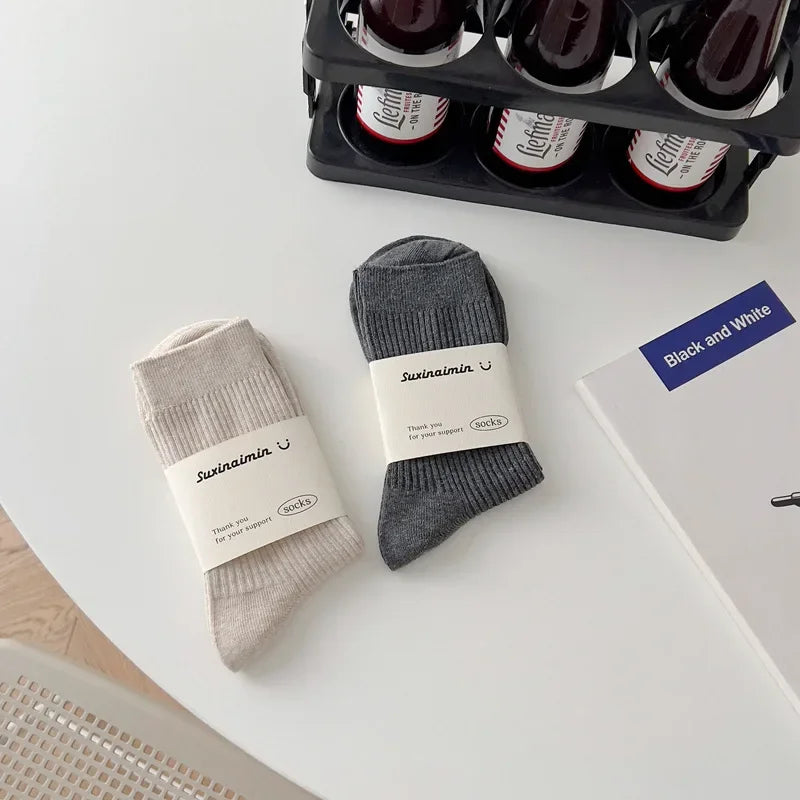 Mens Socks Casual Fashion  Men Business Male Breathable Elastic Cotton Long Socks Solid Color Black Blue Gray SocksAutumn Winter