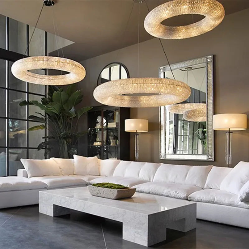 American Luxury Loft Led Chandelier Modern Living Room Pendant Lights K9 Crystal Suspend Lamp Home Decor Indoor  Lustre Fixtures