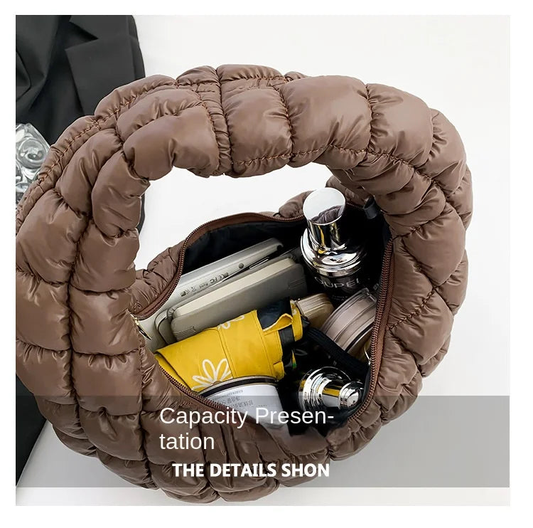 Quilted Embroidered Thread Women's Bag Pleated Cloud Mini Handbags Down Padded Lightweight Clutch Bag Cotton Small Shoulder Bags