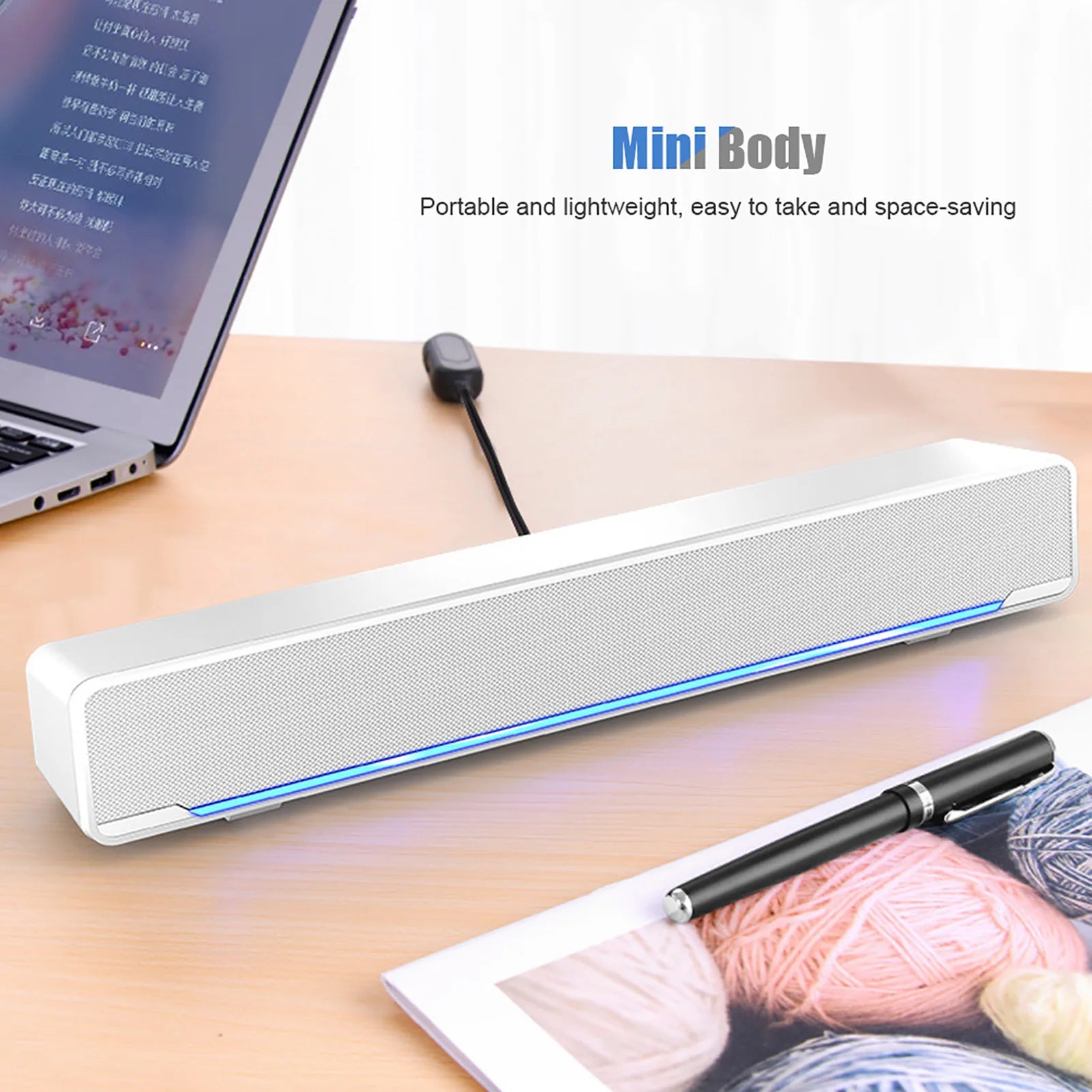 Portable Stereo Soundbar USB Wired Speaker Music Player Bass Surround Sound Box 3.5mm Input for TV PC Laptop Home Theater System