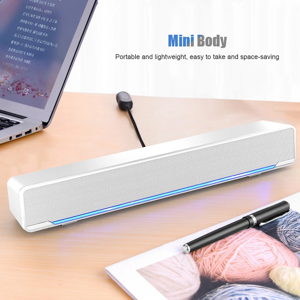 Portable Stereo Soundbar USB Wired Speaker Music Player Bass Surround Sound Box 3.5mm Input for TV PC Laptop Home Theater System